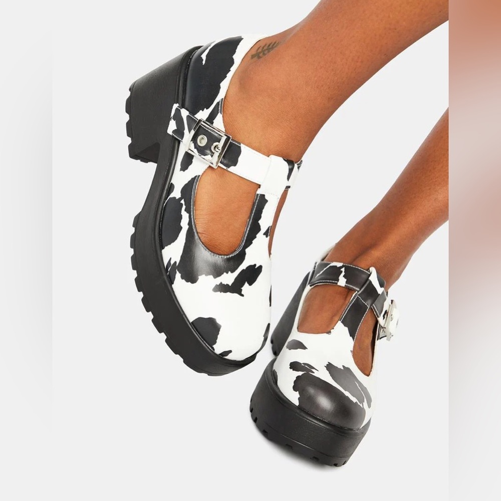 Dolls Kill Cow Print Mary Janes